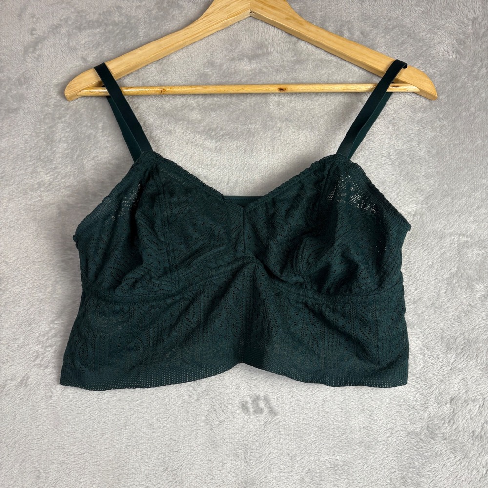 Aerie Green Lace Wireless Bralette Adjustable Straps Pointelle Knit‎ XL Lounge